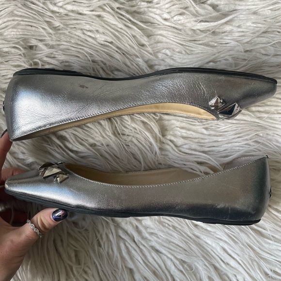 Jimmy Choo Watson Silver Metallic Calf Leather Studded Accents Ballet Flats 37 - Picture 6 of 12